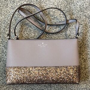 Kate Spade Taupe and Gold Glitter Crossbody Bag